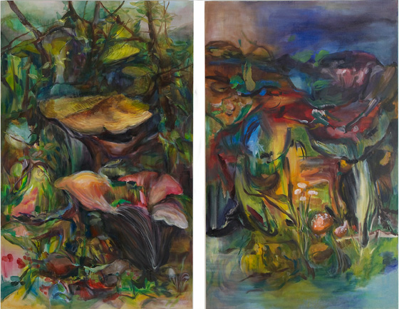 Forest and Dawn month 240x150cm each oil on linen 2012
